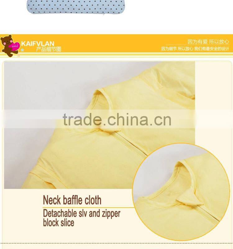 Children's 100% cotton baby sleeping bag detachable sleeve and detachable cotton fillings quilt for four seasons yellow color