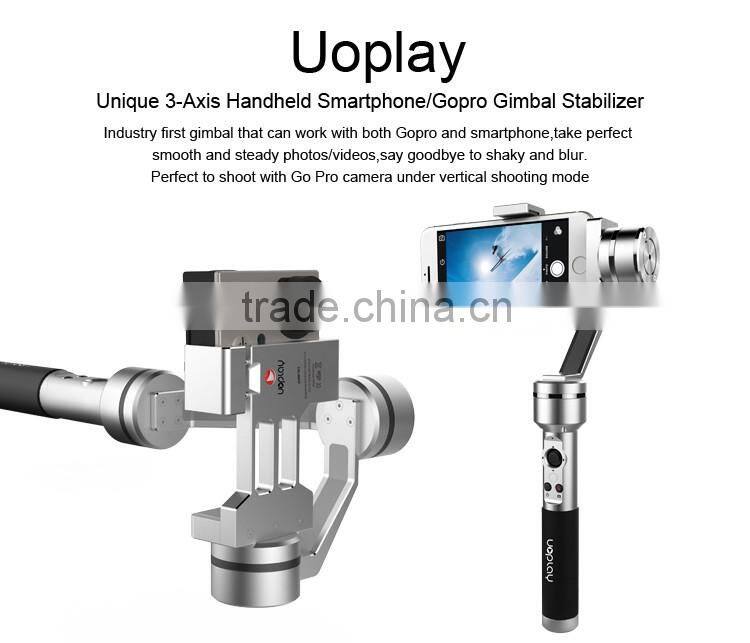 Factory supply Uoplay 3 axis gimbal stabilizer for iPhone 6 Plus and Go pro 3 3+ 4