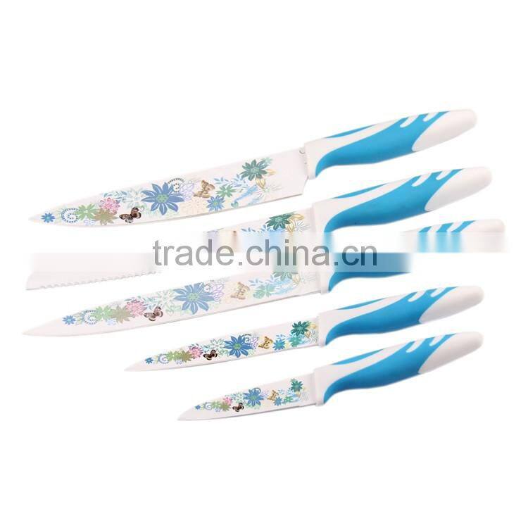 New Non-stick Chef Knife with Kitchen Acrylic Block Kitchen 5PCS Knife set