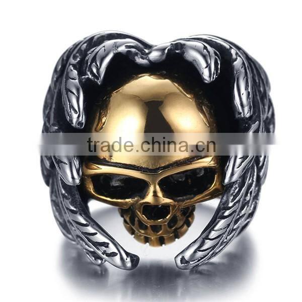 gold silver vintage gothic wing biker surgical stainless steel skull ring for man