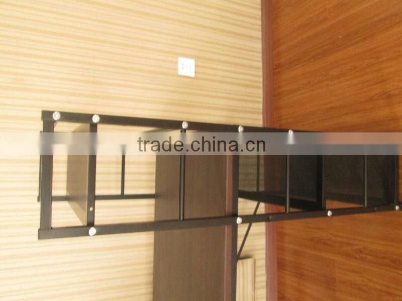 wood computer desk with 4-shelf metal bookcase
