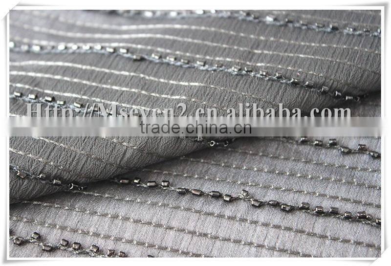 Newest useful elegant chiffon beaded voile fabric with Goldline for dress