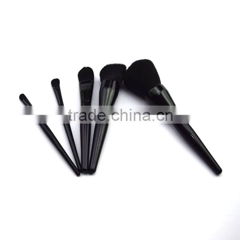 Wholesale 5pcs beautiful private label cosmetics makeup brush set black VEGAN wooden synthetic hair make up brushes