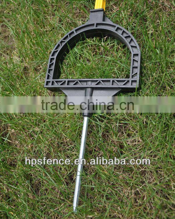 Fiber reinforced plastic tread in post for electric fence ropes and tapes