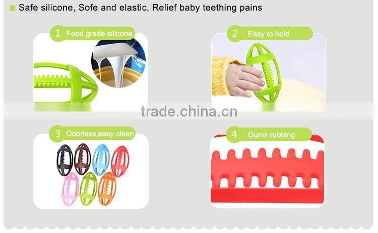 Latest design silicone baby teething toy rugby teether