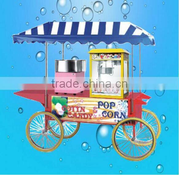 Facory price multi-function cotton candy machine popcorn machine with 4-wheel cart