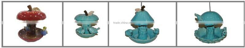 Delicate red apple ceramic bird feeder