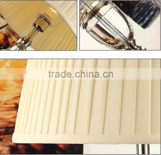Silver plated hardware lamp base crystal table lamp with whith fabric lampshade