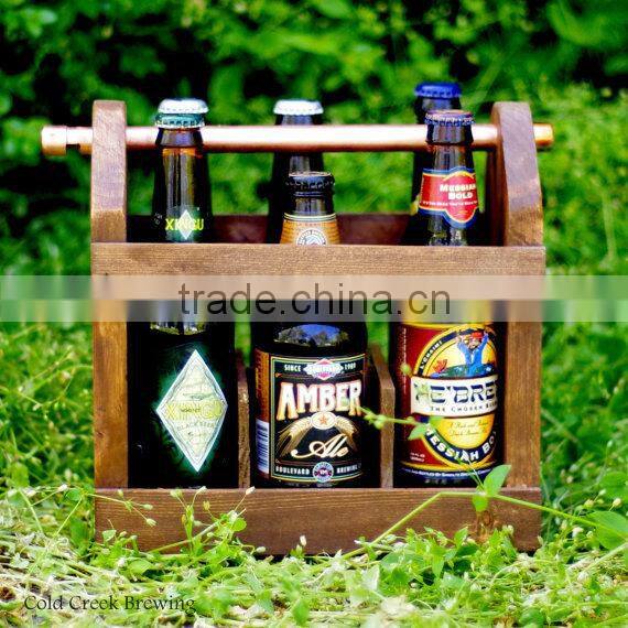 wooden rolling beer carrier