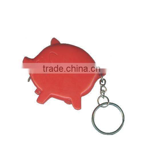 Retractable tape measure keychain with pig design