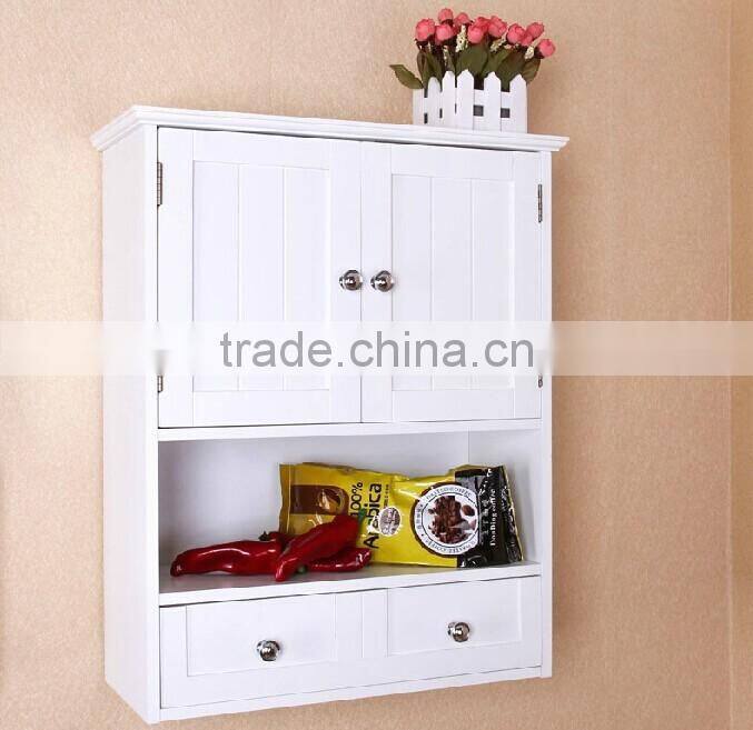 White Wooden Cabinet with Double Doors and Two Drawers White Kitchen Storage Cabinet Wall Cabinet for Kitchen