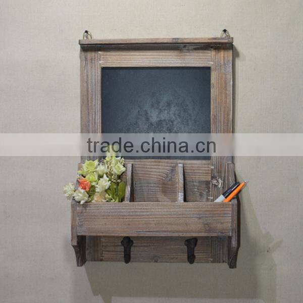2016 top populars! blackboard wooden decorative wall shelf with coat hooks