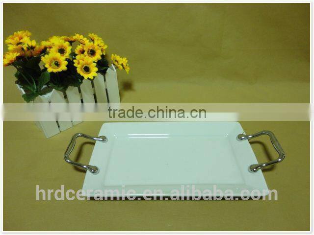 rectangular stock ceramic white plates with handle (high/low)