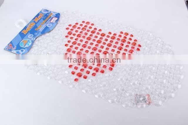 Transparent oval PVC anti slip bath mat with heart pattern/bathroom mat