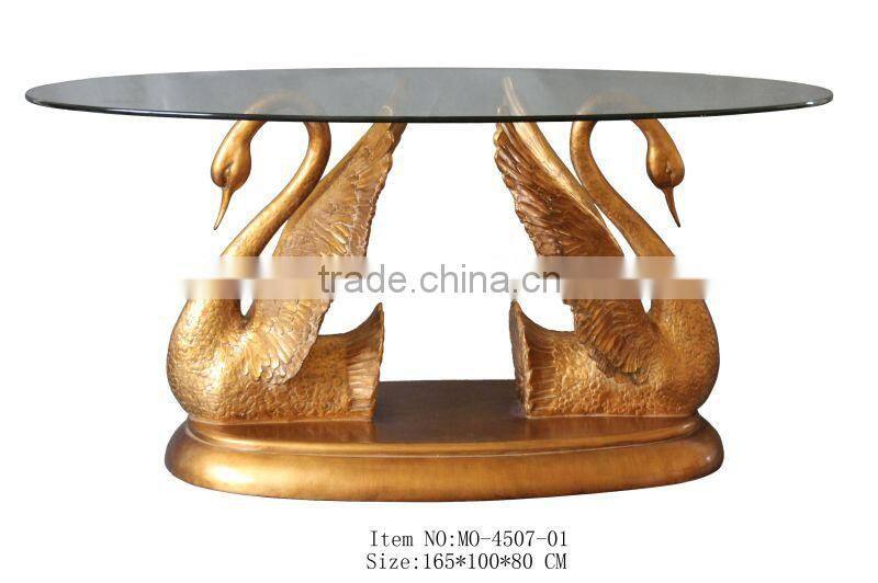 MO-4507-01 Glass topped table with carved swan