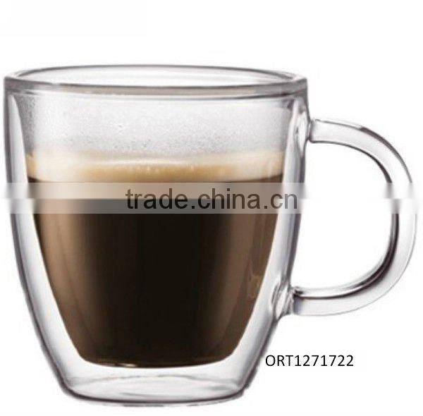 High quality double wall glass coffee cup with handle
