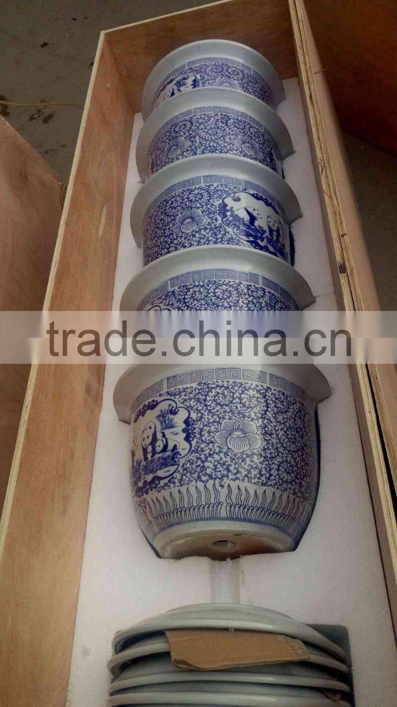 Blue and white ceramic flower pot