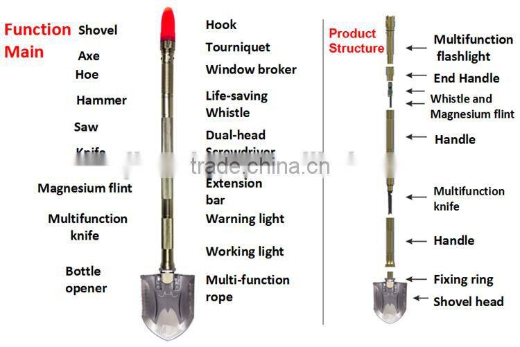 Newest Outdoor Compact Multifunction Fishing Gear Knife Shovel Hoe Flashlight
