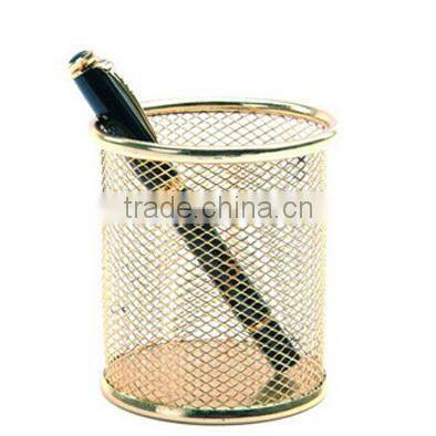 2013 high quality 9.0cm gold color metal round metal pen pot holder
