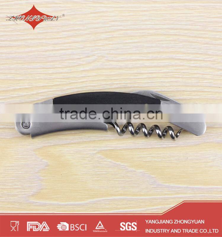 Wood handle cork corkscrew wine opener with knife