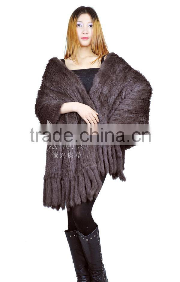 CX-B-14 Women Fashion Fur Strips Knitted Genuine Rabbit Fur Stoles And Shawls