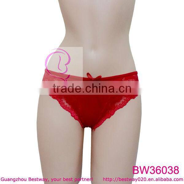 Red cotton thongs with lace
