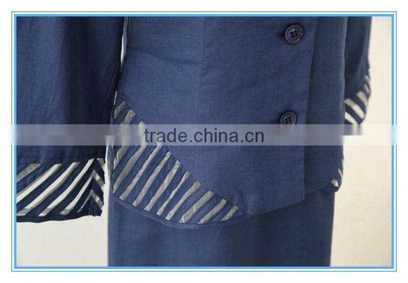 Linen Long Sleeve Royal Formal Women Skirt Suit With Organza Fabric
