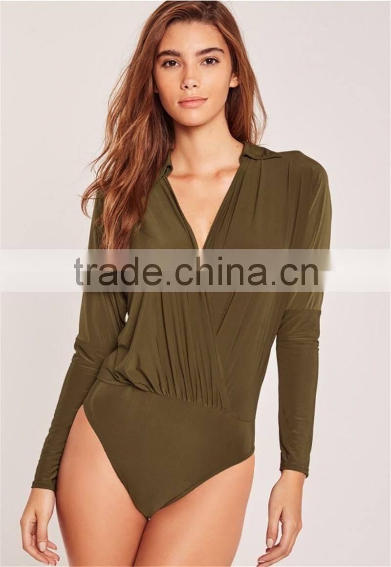 MGOO 2017 High Quality Green Olive Bodysuits Shirts Jersey 95% Cotton 5% Spandex Long Sleeves Fashion Shirts