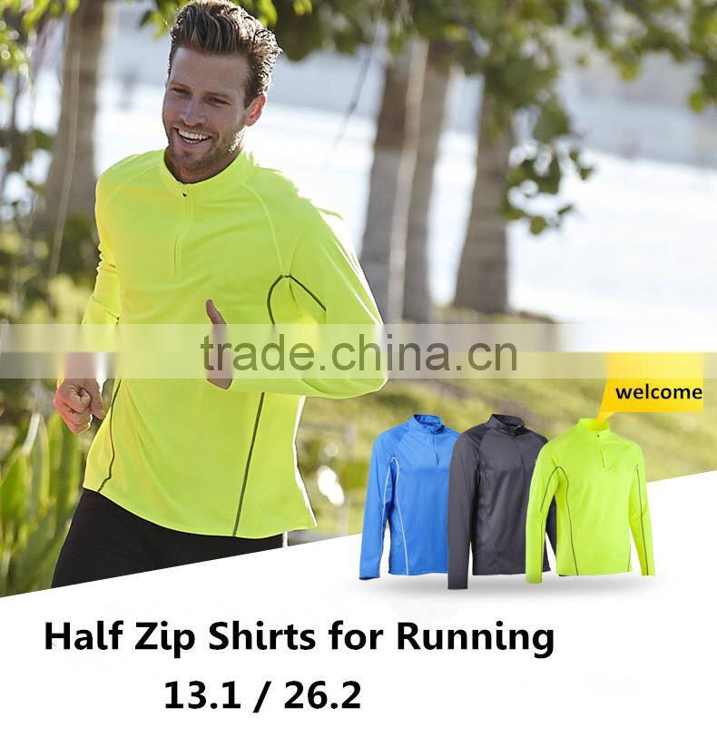 Mens Quick Dry Fit Tech Half Zip Pullover Sportswear Plain Grey 100% Polyester Shirts 1/2 Zipper Raglan Long Sleeve Top T Shirt