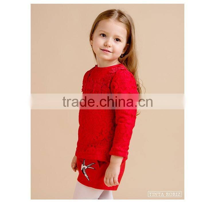 Wholesale Girls Long Sleeve Lace t Shirt With Flower Pattern Fleece Lining Shirt Designs For Girls