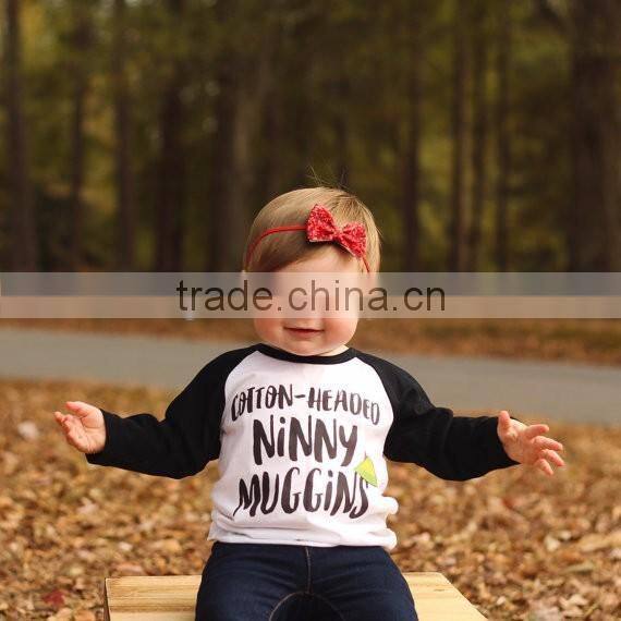 wholesale children's boutique clothing long sleeve contrast color t-shirt with letter printing 2016 autumn kid clothes