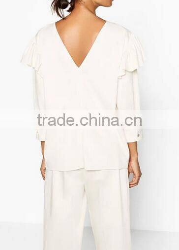 Runwaylover EY2340B 2017 Women Fashion Falbala Pure Color Blouse