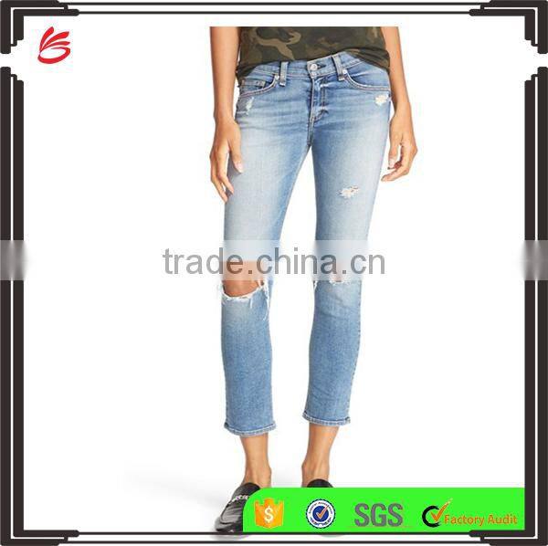 2017 Hot sale young girls jeans pants ruffle ninth denim jeans ladies jeans design
