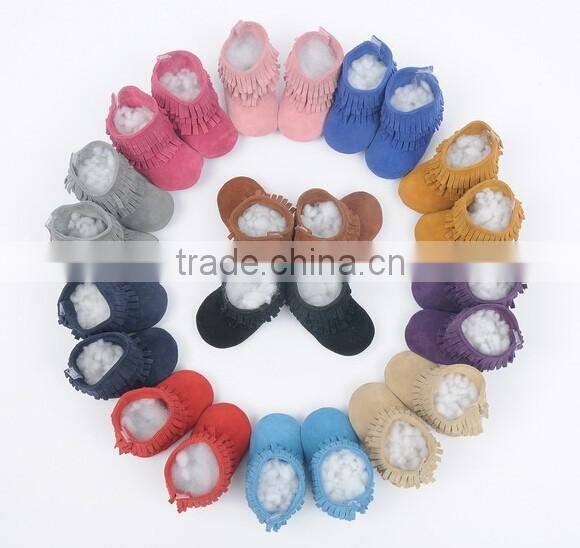 Fringed genuine leather suede baby boots