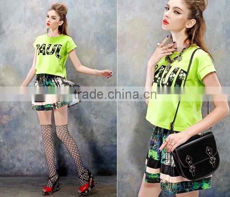 Wholesale 2015 high quality Print Cotton Spandex Ladies Apparel Crop Top / New Fashion Women Apparel