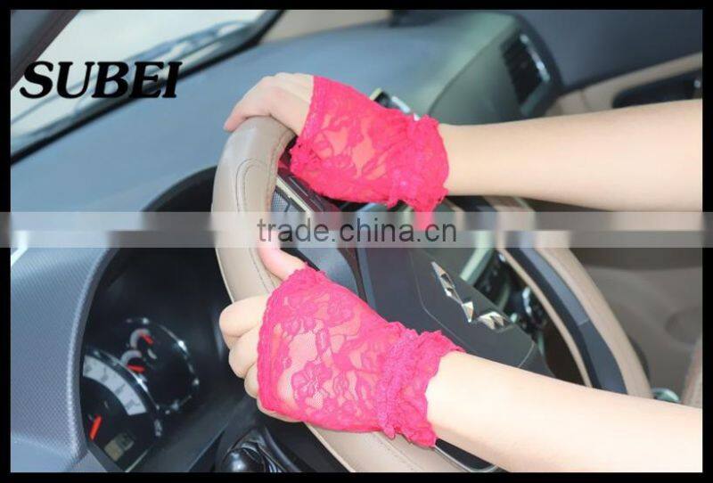 Lace jacqaurd sexy half hand UV protect driving summer gloves