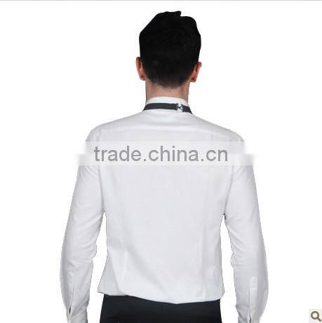 new men's plain white slim fit dress tuxedo dobby shirt with long sleeves wing collar and french cuffs
