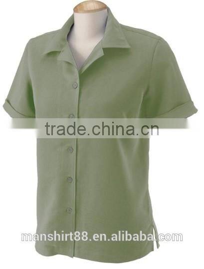 35% cotton 65% polyester tailored collar short sleeve women's work shirt