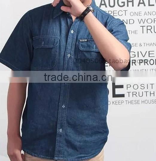 Big yards of cotton in the summer of men's denim shirts with short sleeves