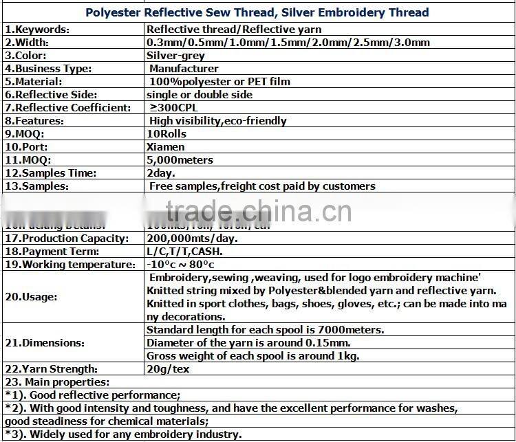 YM Brand High Visibility Reflective Sewing Thread for Garments Embroidery