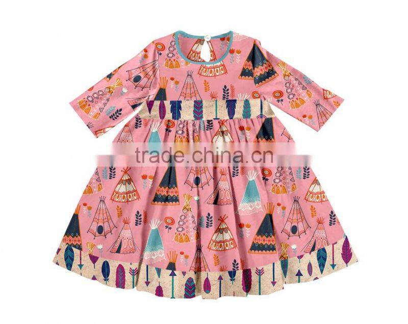 CH00179YIWU BOYA Cotton milk silk dresses indian tent pattern kids clothes wearing boutique dresses