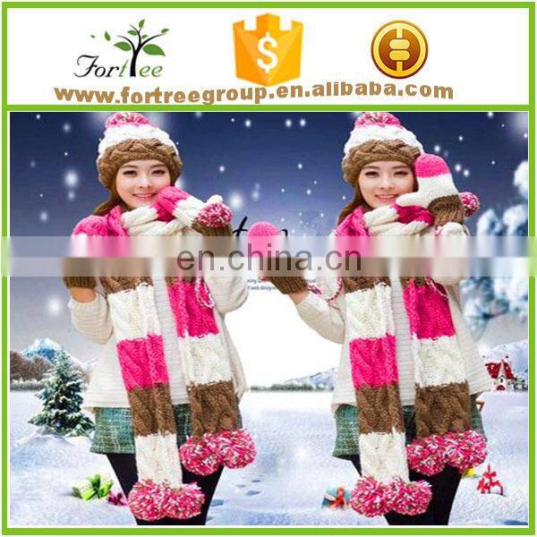 cold weather hat winter classic warm acrylic knitted beanie hat scarf gloves three piece set
