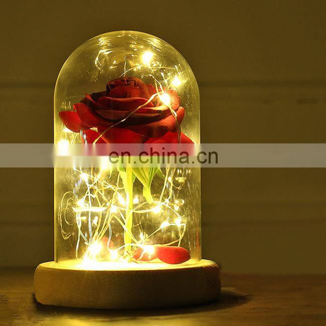 Factory Direct Supply Preserved Rose Flowers in Glass with Led