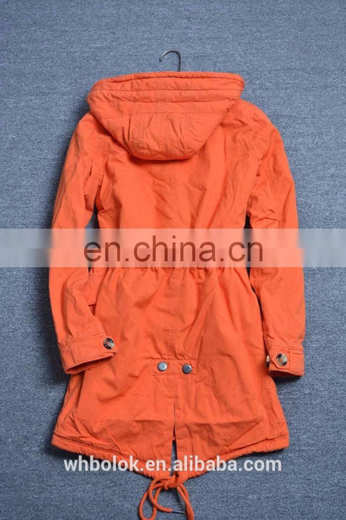 OEM Navy Parka women winter green coat high quality custom-made fleece lined with hooy