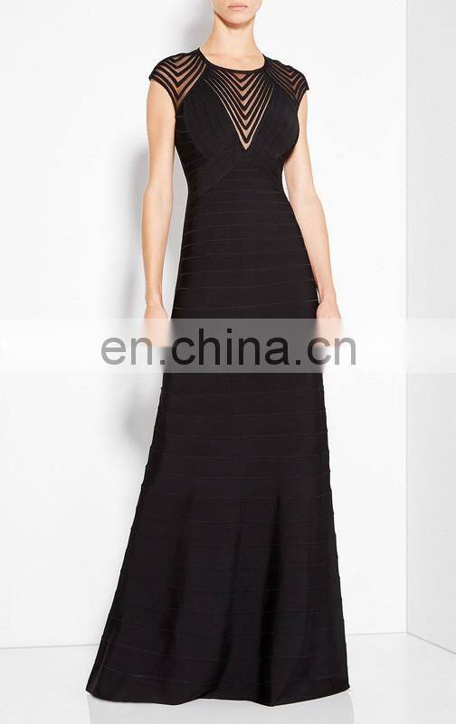 Amigo 2017 new design maxi sexy mermaid bandage dress fish cut cap sleevele V stripe lace evening dresses for ladis party wear