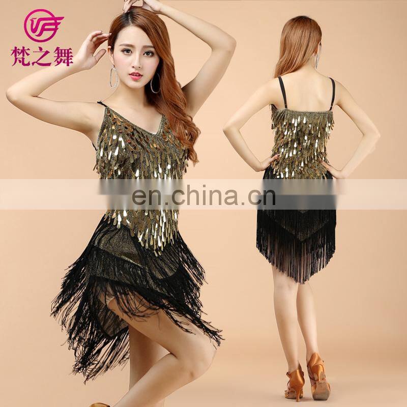 Sexy American competition performance sequins tassel latin dress wear L-7089#