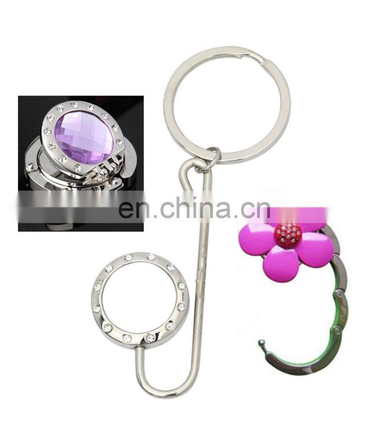 LJ-75 Wholesale metal custom logo bag hook with keychain