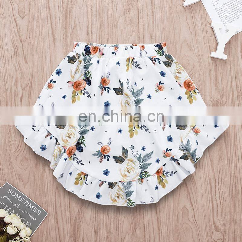 2019 new summer girls green buttons tops & floral full print dress skirt 2pc set