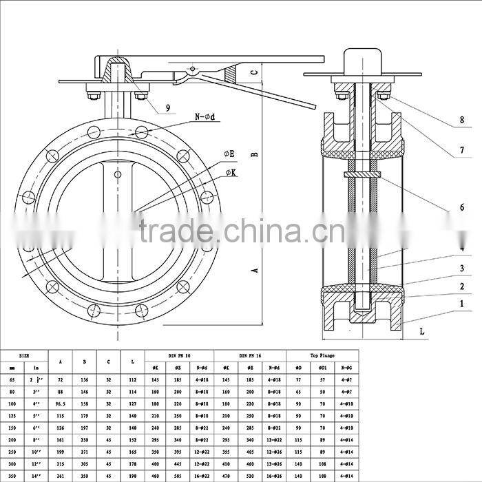 Size Double Flange Rubber Lined Butterfly Valve