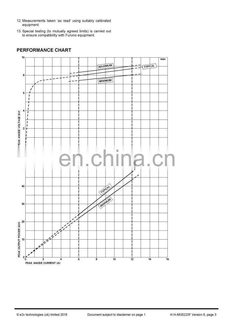 Marine electronics maritime navigation communication Furuno marine radar spare parts UK MG5223F E2V S band magnetron